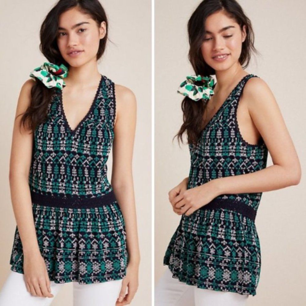 NWT Anthropologie Embroidered Peplum Top | S
